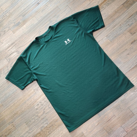 Vintage Under Armour UA Mens Medium Green‎ Stretchy Athletic Short Sleeve Shirt - Picture 11 of 11
